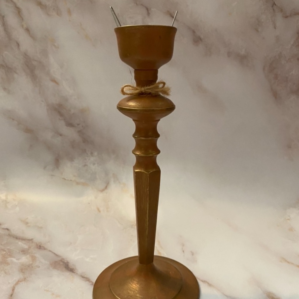 Antique Vintage Painted Brass Candle Holder